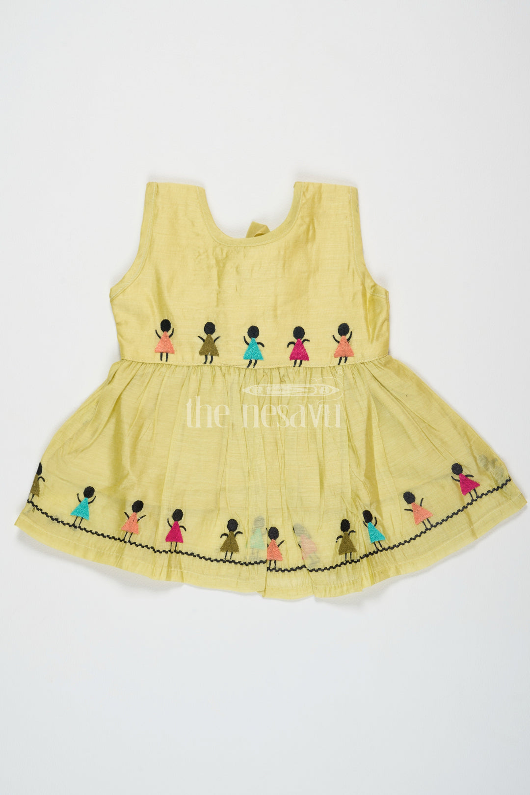 The Nesavu Girls Cotton Frock Girls Mustard Chanderi Embroidered Pattu Long Frocks with Sleeveless Design Nesavu 12 (3M) / Mustard GFC1425A-12 Girls Mustard Chanderi Embroidered Pattu Long Frocks Nesavu Sleeveless Festive Attire Special Occasions