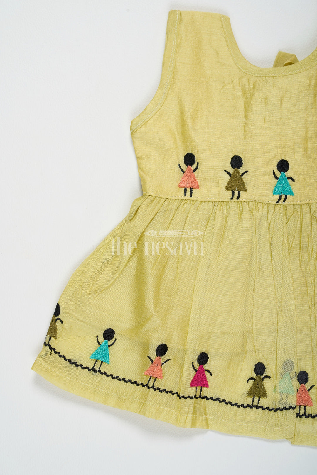 The Nesavu Girls Cotton Frock Girls Mustard Chanderi Embroidered Pattu Long Frocks with Sleeveless Design Nesavu Girls Mustard Chanderi Embroidered Pattu Long Frocks Nesavu Sleeveless Festive Attire Special Occasions