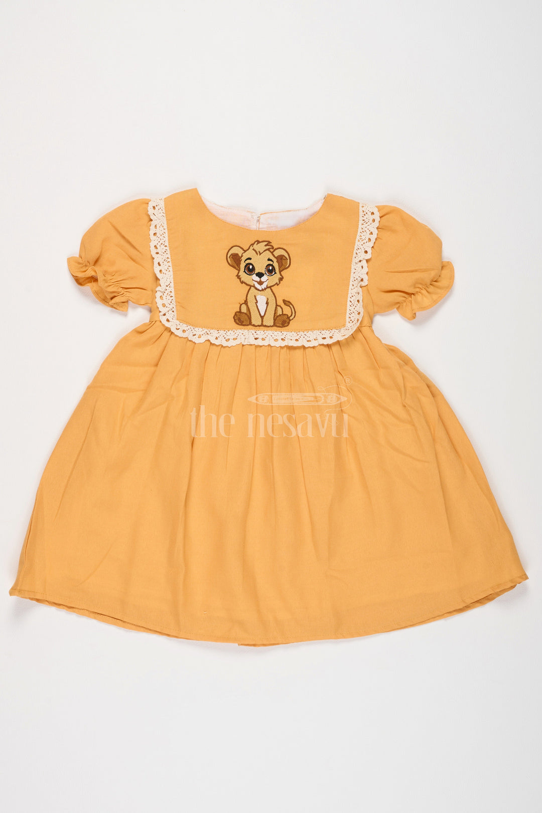 The Nesavu Girls Cotton Frock Girls Mustard Cotton Frock with Embroidered Yoke and Puff Sleeves in Simple Frock Design Cotton Look Nesavu Nesavu Girls Cotton Frock Mustard Embroidered Front Puff Sleeves frock design cotton