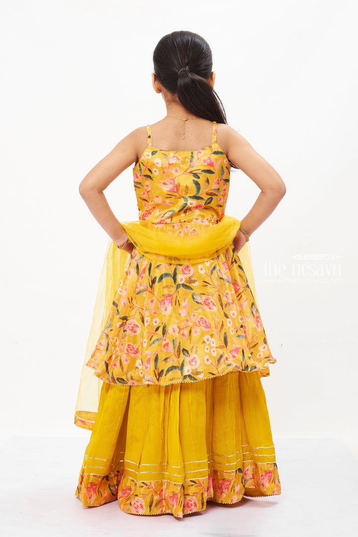 The Nesavu Girls Lehenga Choli Girls Mustard Floral Chaniya Choli with Elegant Dupatta - A Festive Wardrobe Essential Nesavu Floral Lehenga Pavada Set for Girls with Dupatta | Vibrant Eid & Vishu Attire | The Nesavu