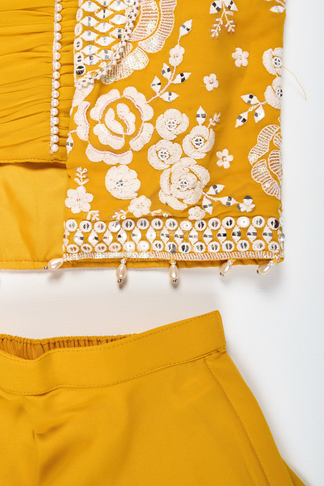 The Nesavu Girls Sharara / Plazo Set Girls Mustard Sharara Set with Embroidered Jacket for Festive Events Nesavu Nesavu Girls Mustard Sharara Set Embroidered Jacket Festive Ethnic Wear Weddings