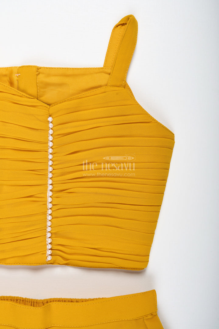 The Nesavu Girls Sharara / Plazo Set Girls Mustard Sharara Set with Embroidered Jacket for Festive Events Nesavu Nesavu Girls Mustard Sharara Set Embroidered Jacket Festive Ethnic Wear Weddings