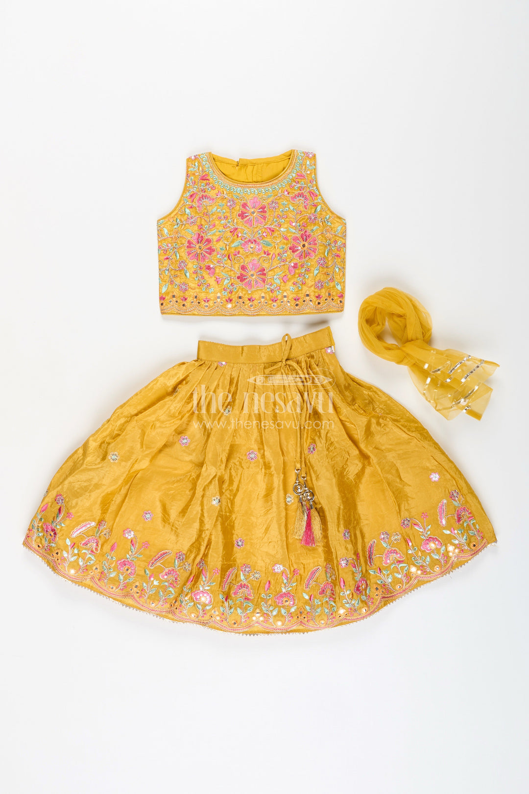 The Nesavu Girls Lehenga Choli Girls Mustard Yellow Lehenga Choli for Weddings and Festive Celebrations Nesavu Nesavu girls embroidered lehenga choli mustard yellow weddings festivals