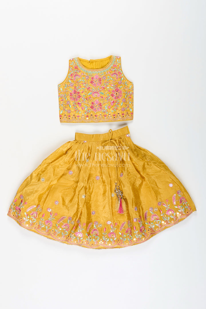 The Nesavu Girls Lehenga Choli Girls Mustard Yellow Lehenga Choli for Weddings and Festive Celebrations Nesavu Nesavu girls embroidered lehenga choli mustard yellow weddings festivals