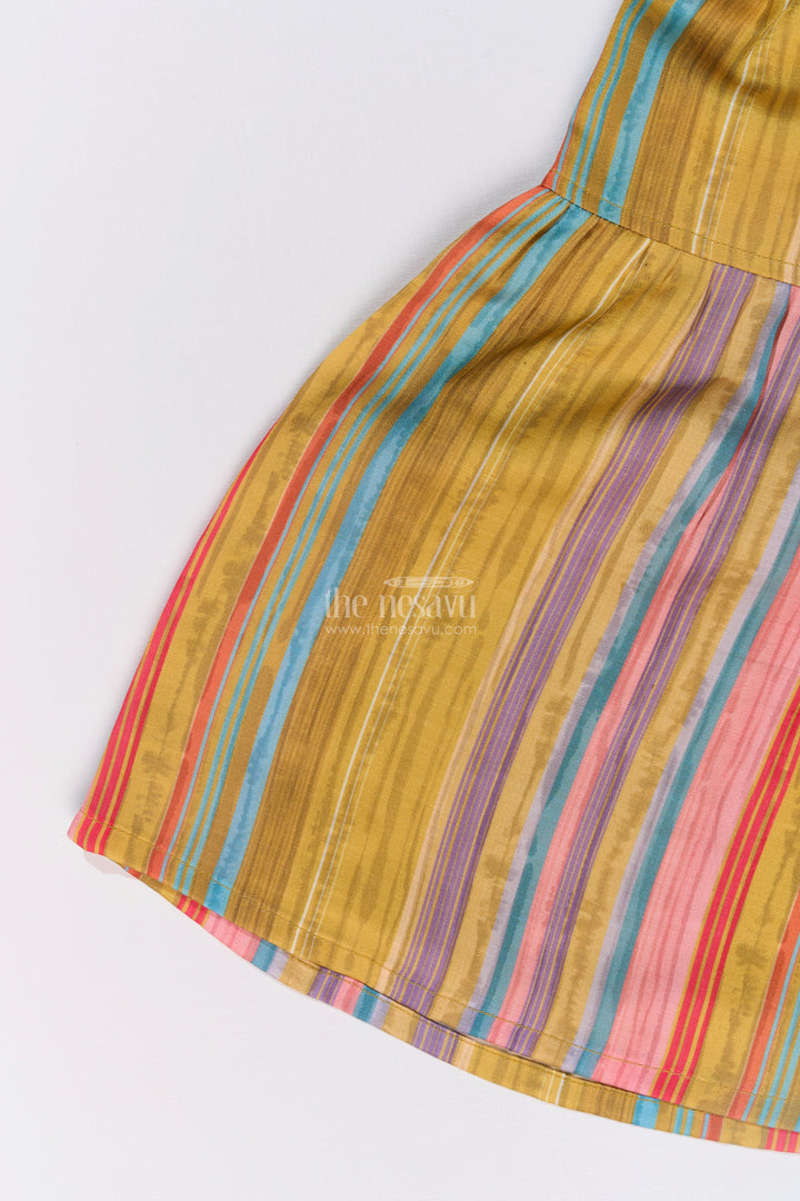 The Nesavu Girls Sharara / Plazo Set Girls Mustard Yellow Sharara with Floral Printed Top and Striped Flared Pants Nesavu Girls Mustard Yellow Sharara Floral Printed Top Striped Flared Pants | The Nesavu
