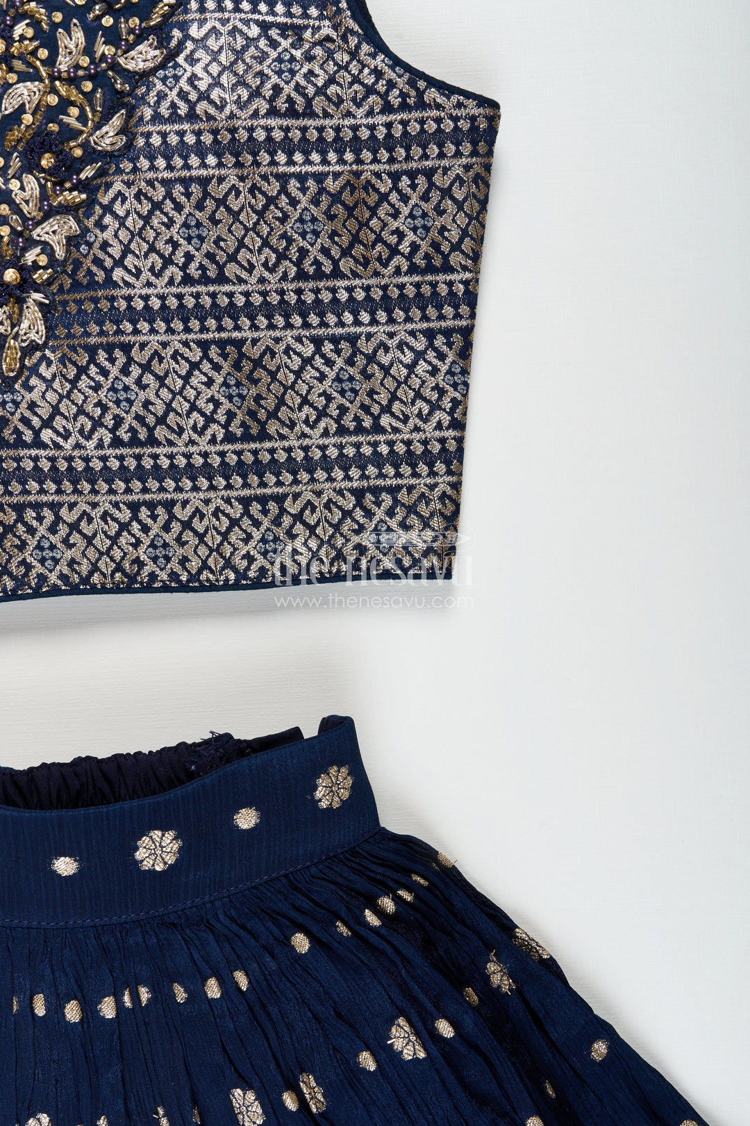 The Nesavu Girls Lehenga Choli Girls Navy Blue Georgette Lehenga Choli with Embroidered Yoke for Weddings Nesavu Nesavu girls navy blue georgette lehenga choli embroidered blouse weddings festive occasions