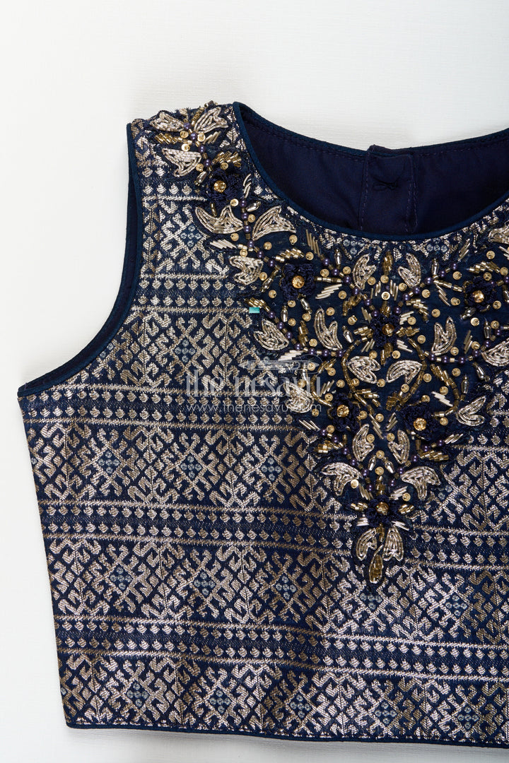 The Nesavu Girls Lehenga Choli Girls Navy Blue Georgette Lehenga Choli with Embroidered Yoke for Weddings Nesavu Nesavu girls navy blue georgette lehenga choli embroidered blouse weddings festive occasions