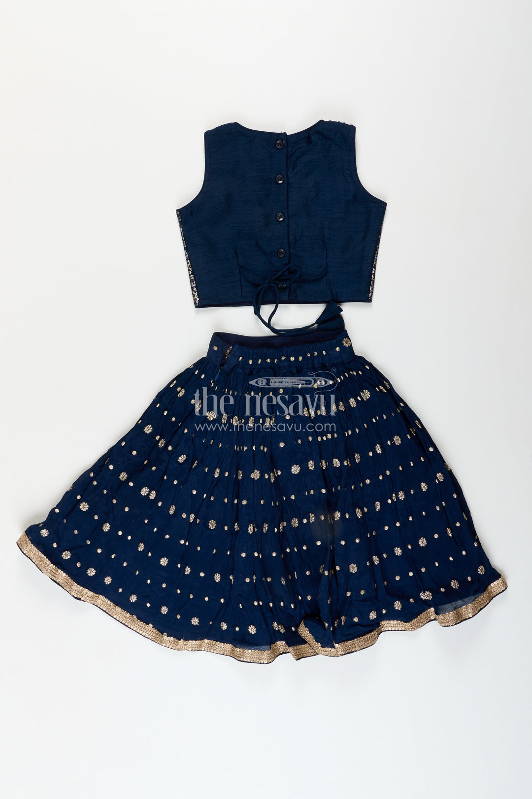 The Nesavu Girls Lehenga Choli Girls navy blue georgette lehenga choli with embroidered yoke for weddings Nesavu Nesavu girls navy blue georgette lehenga choli embroidered blouse weddings festive occasions