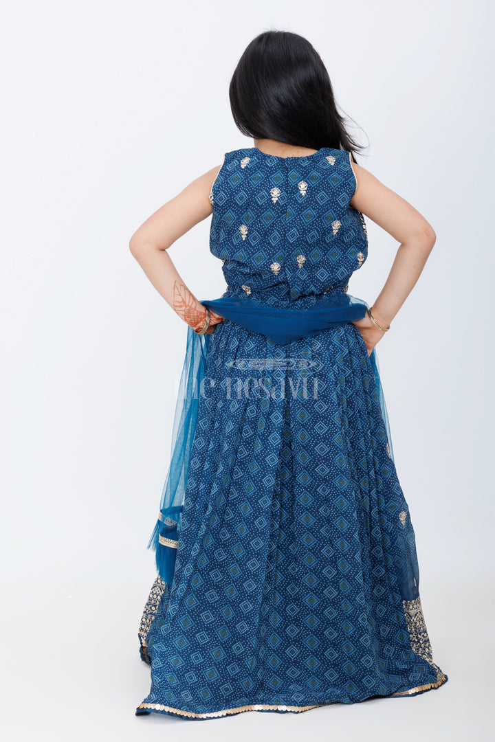 The Nesavu Girls Lehenga Choli Girls Navy Blue Pure Georgette Lehenga Choli with Silver Embroidery and Geometric Pattern Detailing Nesavu Nesavu Girls Navy Blue Georgette Lehenga Choli Silver Geometric Embroidery Pleated Skirt