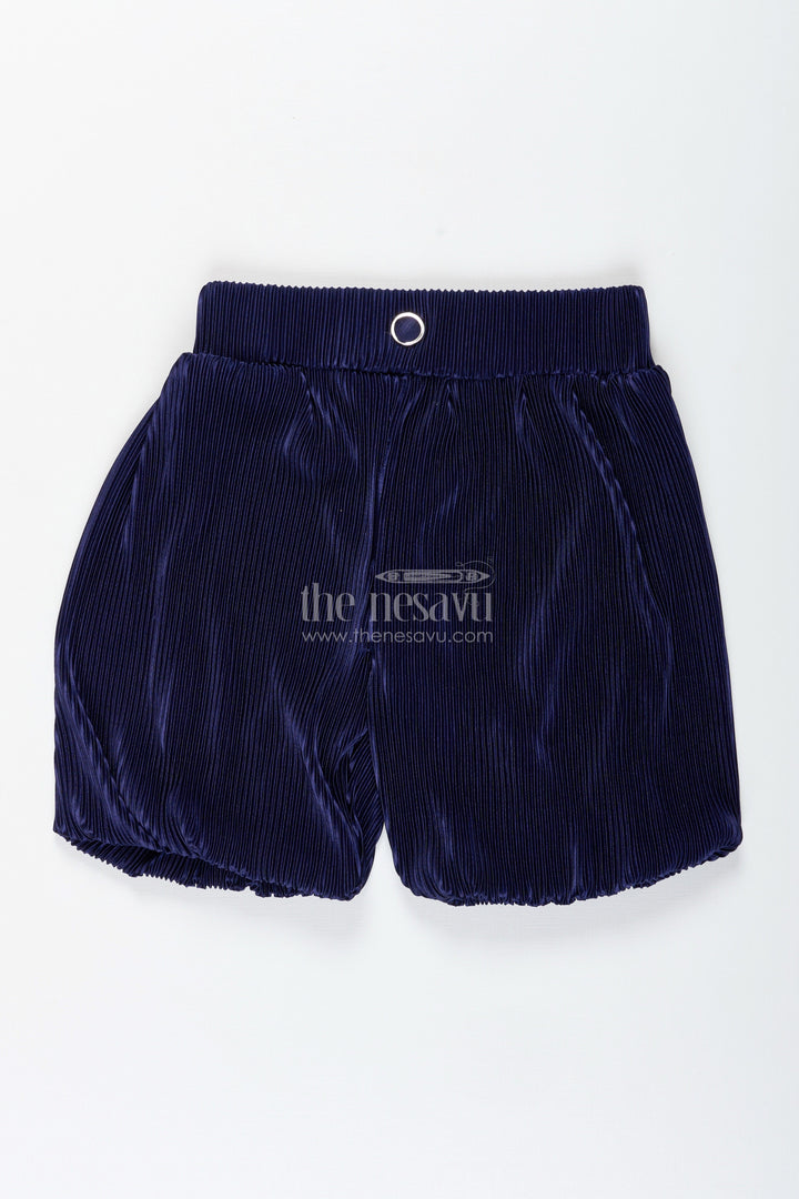 The Nesavu Girls Shorts Girls Navy Velvet Pleated Shorts for Dressy Winter Wear Nesavu 22 (4Y) / Purple LBW045A-22 Nesavu Girls Navy Velvet Pleated Shorts Festive Winter Wear Stylish Occasions