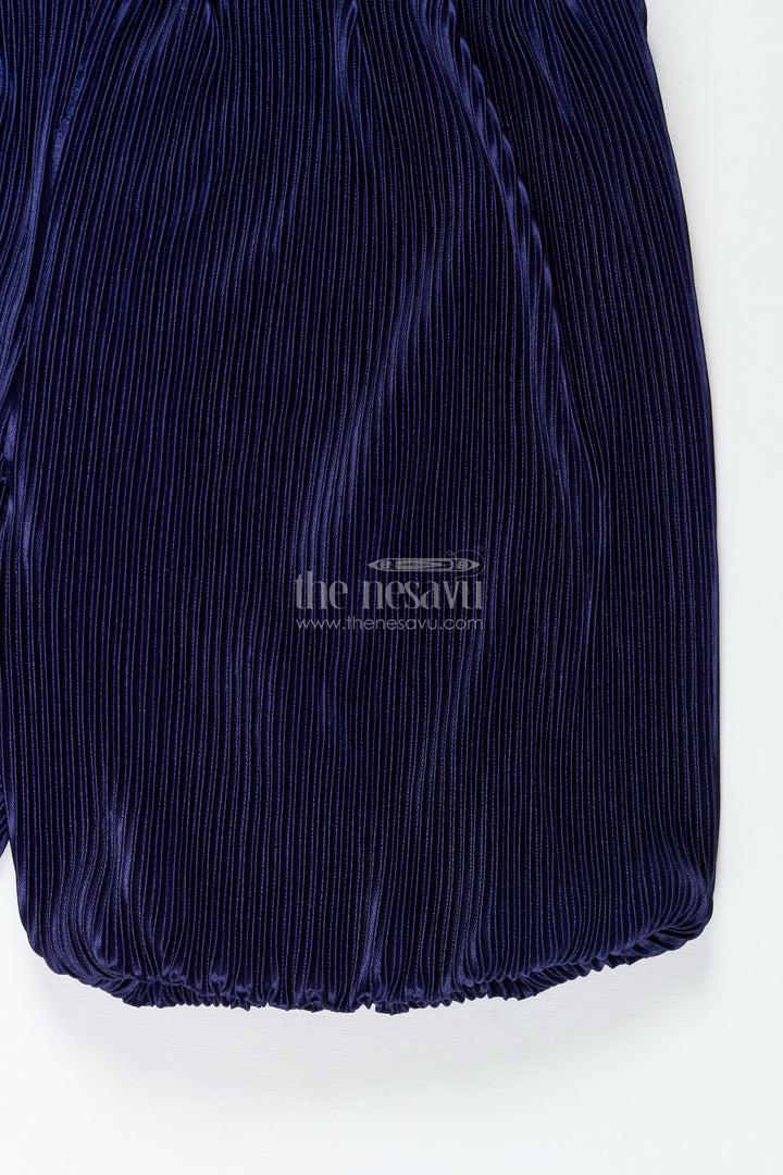 The Nesavu Girls Shorts Girls Navy Velvet Pleated Shorts for Dressy Winter Wear Nesavu Nesavu Girls Navy Velvet Pleated Shorts Festive Winter Wear Stylish Occasions