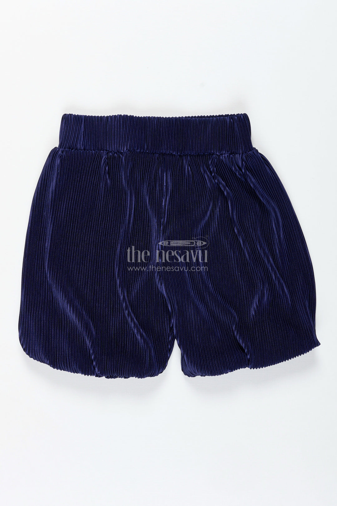 The Nesavu Girls Shorts Girls Navy Velvet Pleated Shorts for Dressy Winter Wear Nesavu Nesavu Girls Navy Velvet Pleated Shorts Festive Winter Wear Stylish Occasions