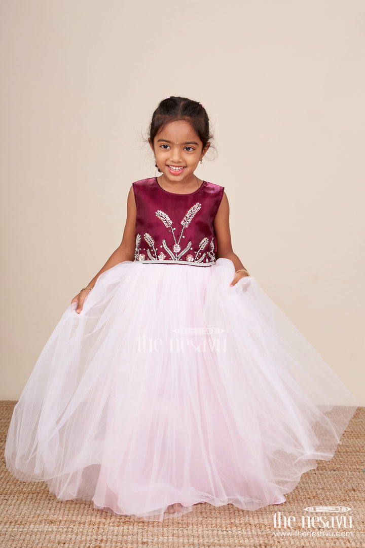 The Nesavu Girls Party Gown Girls Net Party Gown with Embroidered Yoke for Birthdays and Celebrations Nesavu 20 (3Y) / Red GA376D-20 Nesavu girls satin net party gown embroidered yoke birthdays festive occasions