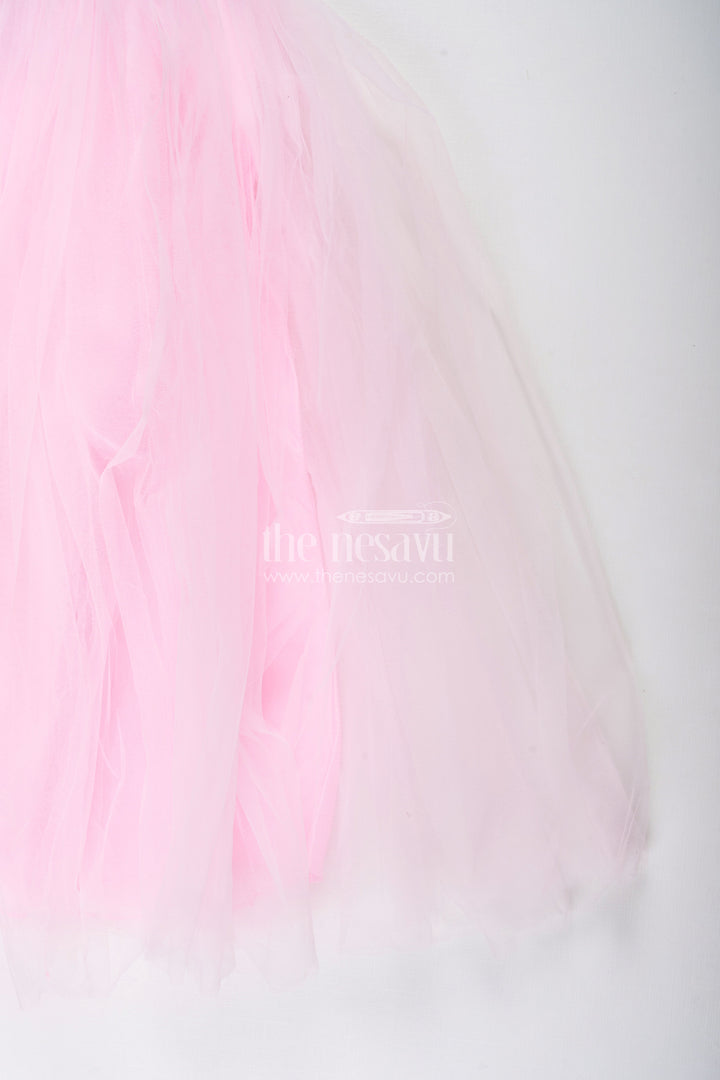 The Nesavu Girls Party Gown Girls net party gown with embroidered yoke for birthdays and celebrations Nesavu Nesavu girls satin net party gown embroidered yoke birthdays festive occasions