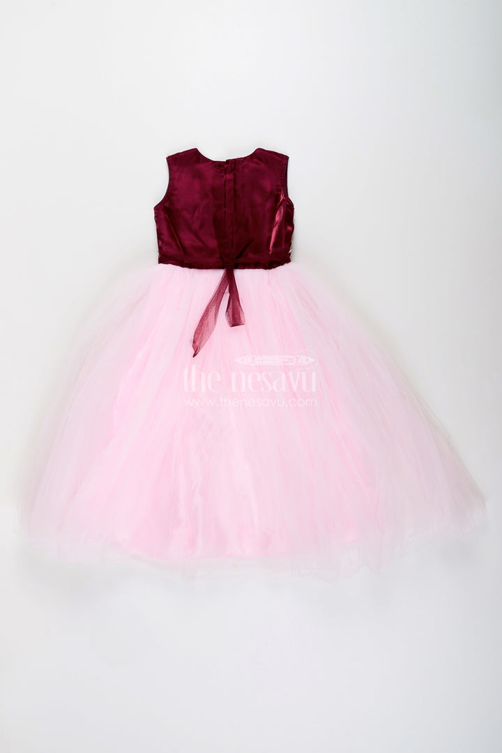 The Nesavu Girls Party Gown Girls net party gown with embroidered yoke for birthdays and celebrations Nesavu Nesavu girls satin net party gown embroidered yoke birthdays festive occasions