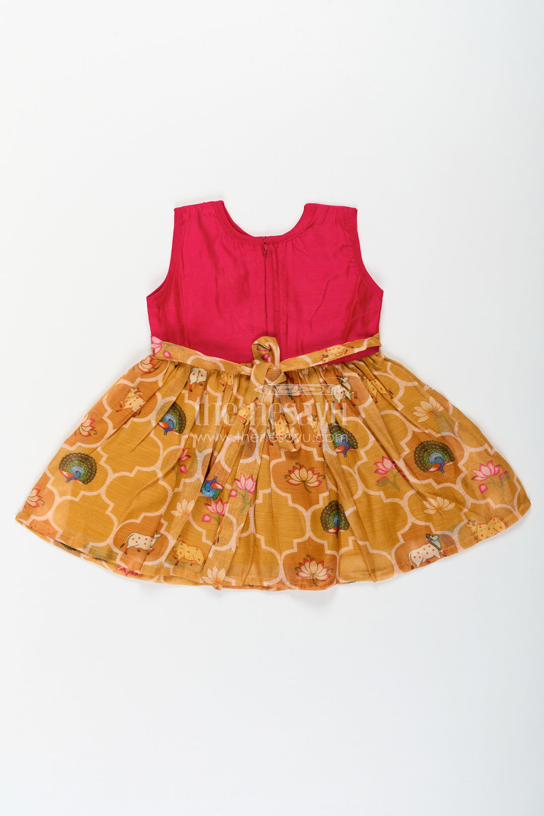 The Nesavu Girls Chanderi Frock Girls New Designs Of Frocks with Maroon Cotton Yoke and Animal Digital Printed Skirt Nesavu New Designs Frocks Girls Maroon Embroidered Yoke Animal Print Bottom | The Nesavu