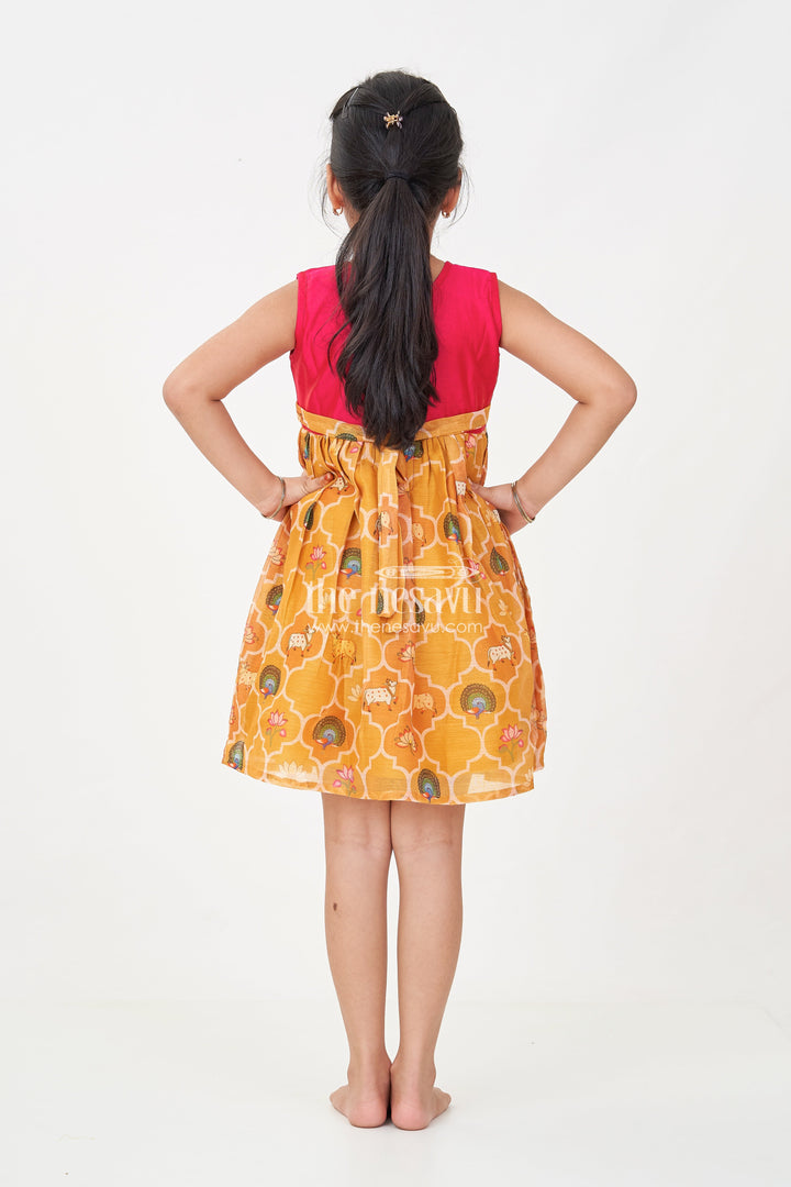 The Nesavu Girls Chanderi Frock Girls New Designs Of Frocks with Maroon Cotton Yoke and Animal Digital Printed Skirt Nesavu New Designs Frocks Girls Maroon Embroidered Yoke Animal Print Bottom | The Nesavu