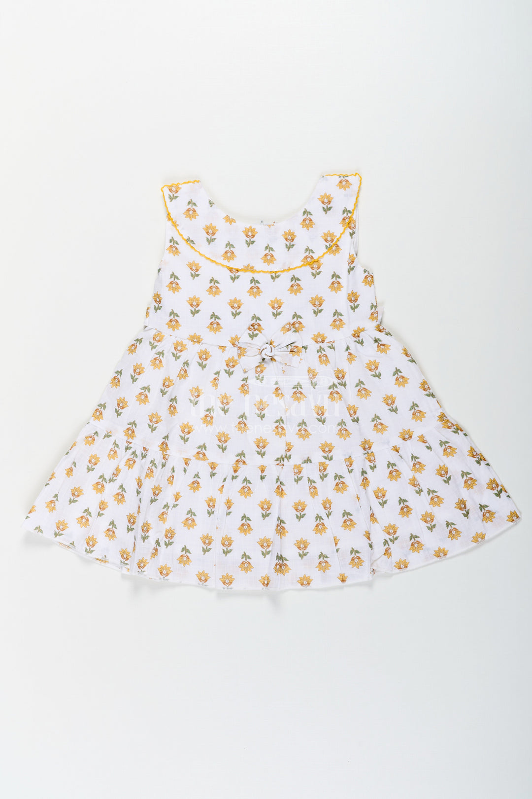 The Nesavu Baby Cotton Frocks Girls New Modern Frock in Pure Cotton with Floral Prints and Peter Pan Collar Nesavu 16 (1Y) / Yellow BFJ743A-16 Girls New Modern Frock Pure Cotton Floral Prints Peter Pan Collar | The Nesavu