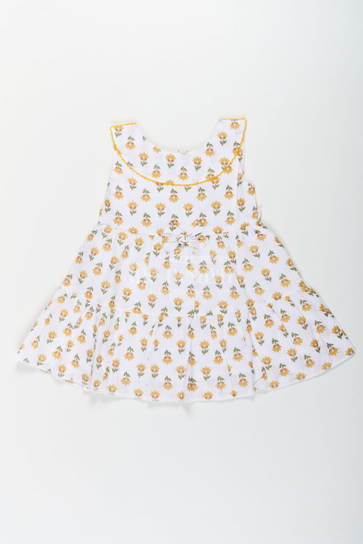 The Nesavu Baby Cotton Frocks Girls New Modern Frock in Pure Cotton with Floral Prints and Peter Pan Collar Nesavu 16 (1Y) / Yellow BFJ743A-16 Girls New Modern Frock Pure Cotton Floral Prints Peter Pan Collar | The Nesavu