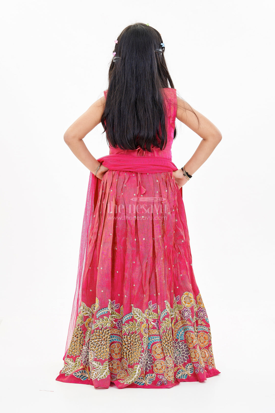 The Nesavu Girls Lehenga Choli Girls New Trendy Lehenga in Magenta with Intricate Threadwork and Mirror Embellishments Nesavu Girls Trendy Magenta Lehenga Set Embroidered Choli Mirror Work | The Nesavu