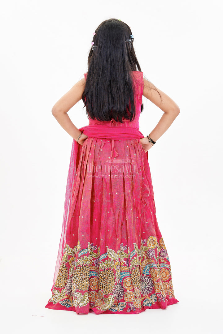 The Nesavu Girls Lehenga Choli Girls New Trendy Lehenga in Magenta with Intricate Threadwork and Mirror Embellishments Nesavu Girls Trendy Magenta Lehenga Set Embroidered Choli Mirror Work | The Nesavu