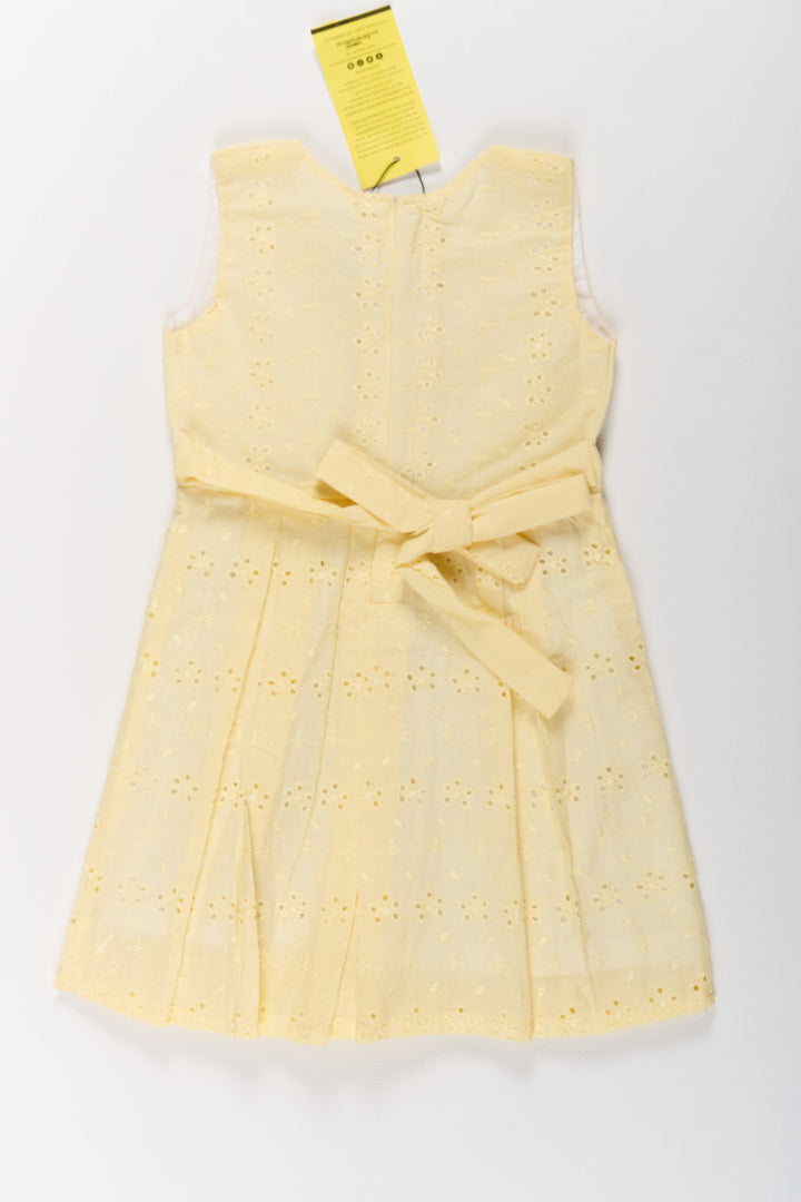 The Nesavu Girls Cotton Frock Girls Normal Cotton Frock in Yellow with Delicate Eyelet Embroidery Nesavu Nesavu Girls Cotton Frock Eyelet Embroidery Yellow