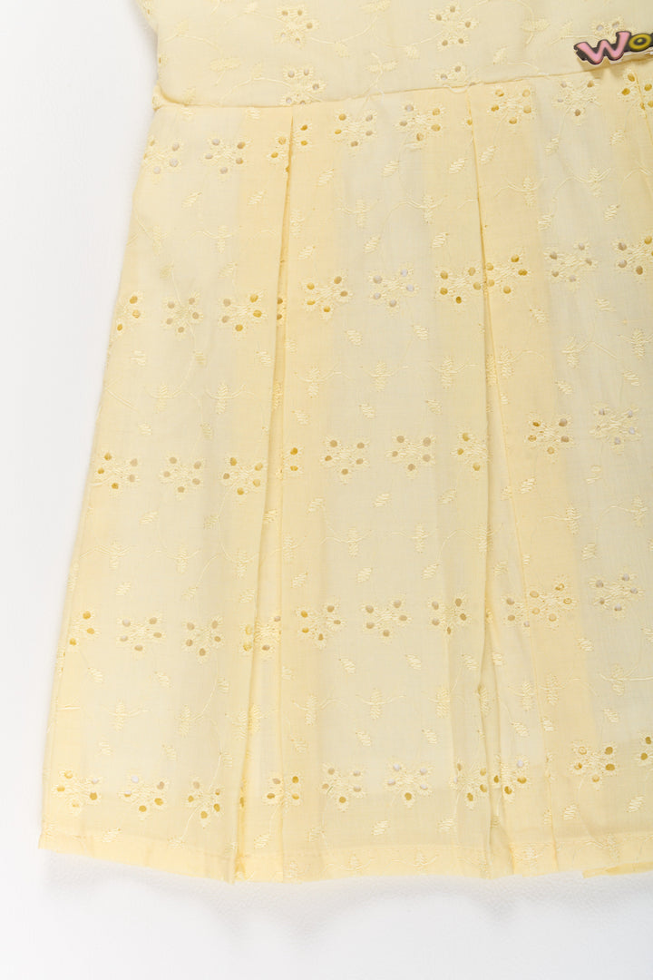 The Nesavu Girls Cotton Frock Girls Normal Cotton Frock in Yellow with Delicate Eyelet Embroidery Nesavu Nesavu Girls Cotton Frock Eyelet Embroidery Yellow