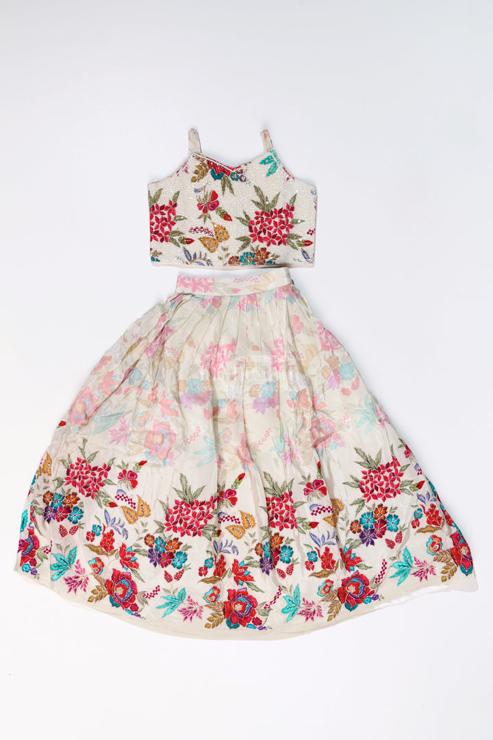 The Nesavu Girls Lehenga Choli Girls Off White Lehenga for Wedding with Floral Embroidery and Beaded Choli Nesavu Girls Off White Lehenga Wedding Floral Embroidery Beaded Choli | The Nesavu