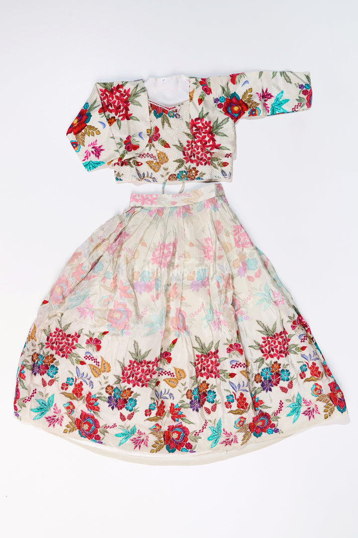 The Nesavu Girls Lehenga Choli Girls Off White Lehenga for Wedding with Floral Embroidery and Beaded Choli Nesavu Girls Off White Lehenga Wedding Floral Embroidery Beaded Choli | The Nesavu