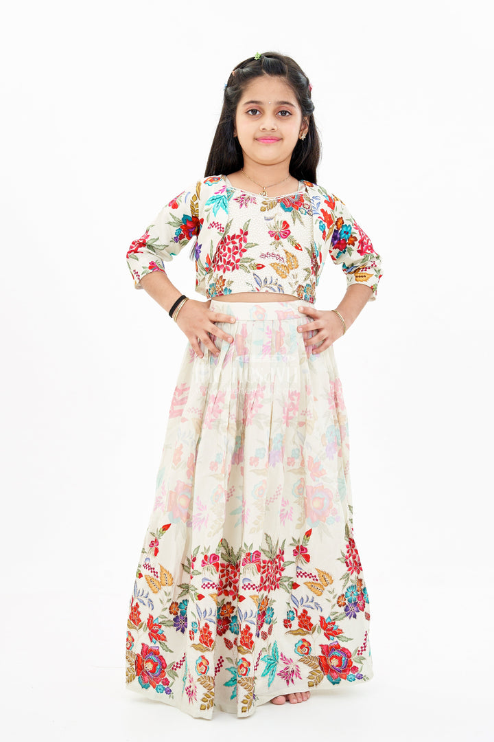 The Nesavu Girls Lehenga Choli Girls Off White Lehenga for Wedding with Floral Embroidery and Beaded Choli Nesavu Girls Off White Lehenga Wedding Floral Embroidery Beaded Choli | The Nesavu