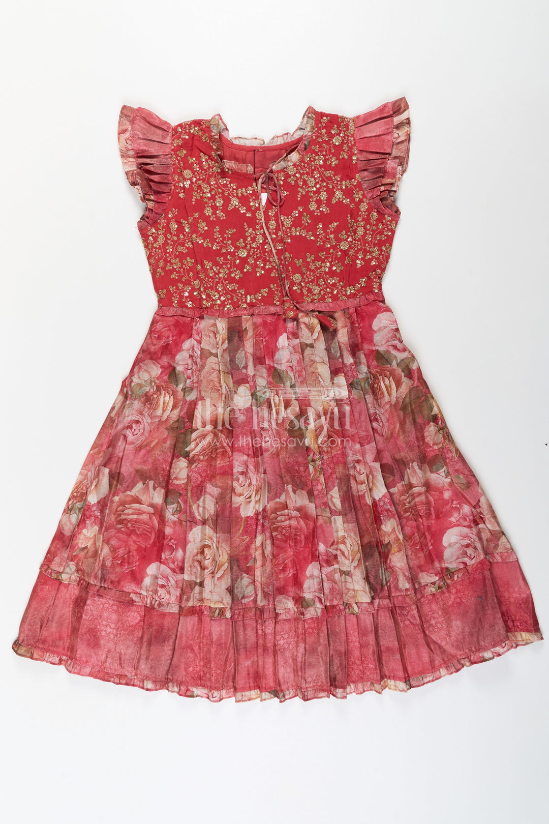 The Nesavu Girls Cotton Frock Girls Orange Frock Dress in Tissue Fabric with Floral Digital Print and Embroidered Yoke for a Chic Statement Look Nesavu 34 (10Y) / Orange GFC1671A-34 Girls Orange Tissue Frock Dress Floral Digital Print Sequin Embroidered Yoke Special Occasions | The Nesavu