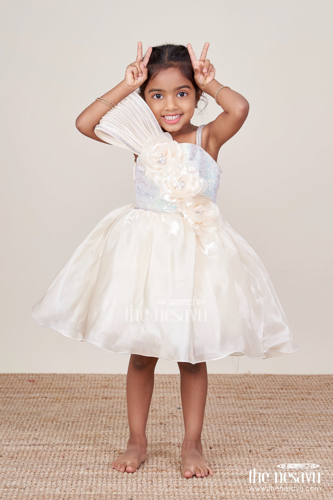 The Nesavu Girls Fancy Party Frock Girls Organza Party Frock with Floral Embellishment for Birthdays Nesavu 16 (1Y) / Yellow PF240A-16 Nesavu girls organza party frock floral embellishments birthdays festive occasions