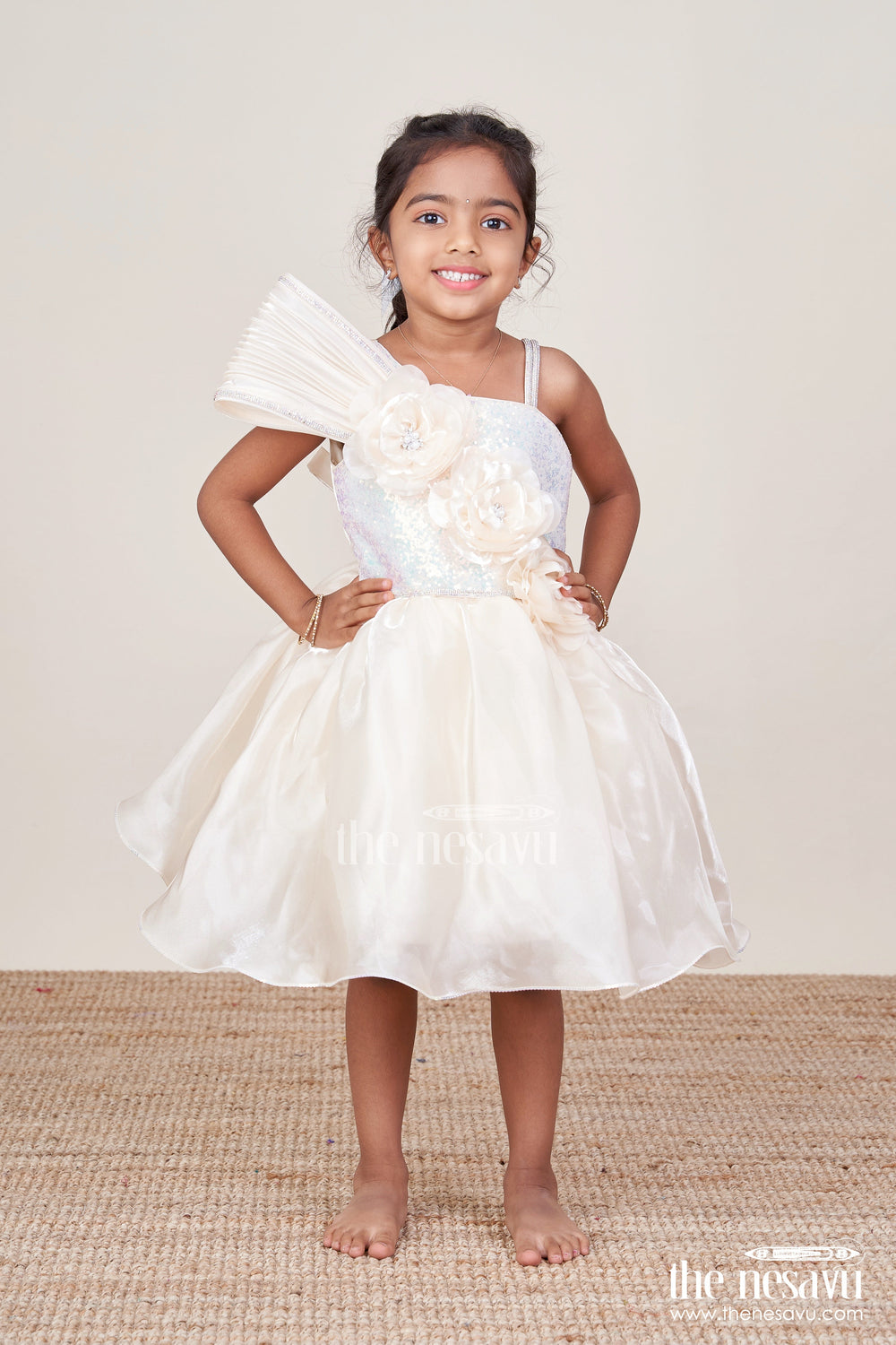 The Nesavu Girls Fancy Party Frock Girls Organza Party Frock with Floral Embellishment for Birthdays Nesavu Nesavu girls organza party frock floral embellishments birthdays festive occasions