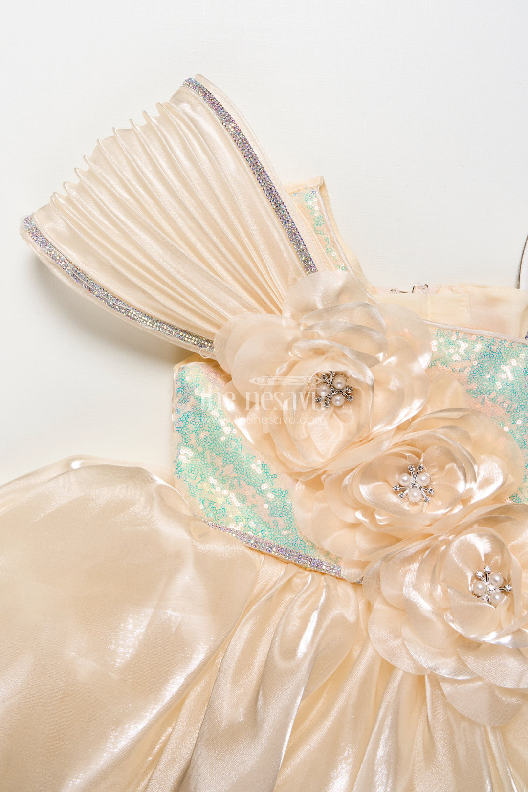 The Nesavu Girls Fancy Party Frock Girls Organza Party Frock with Floral Embellishment for Birthdays Nesavu Nesavu girls organza party frock floral embellishments birthdays festive occasions