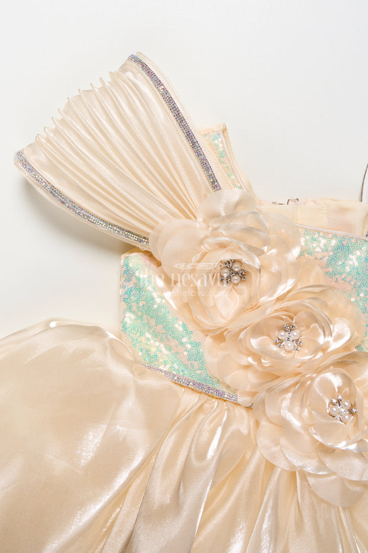 The Nesavu Girls Fancy Party Frock Girls Organza Party Frock with Floral Embellishment for Birthdays Nesavu Nesavu girls organza party frock floral embellishments birthdays festive occasions