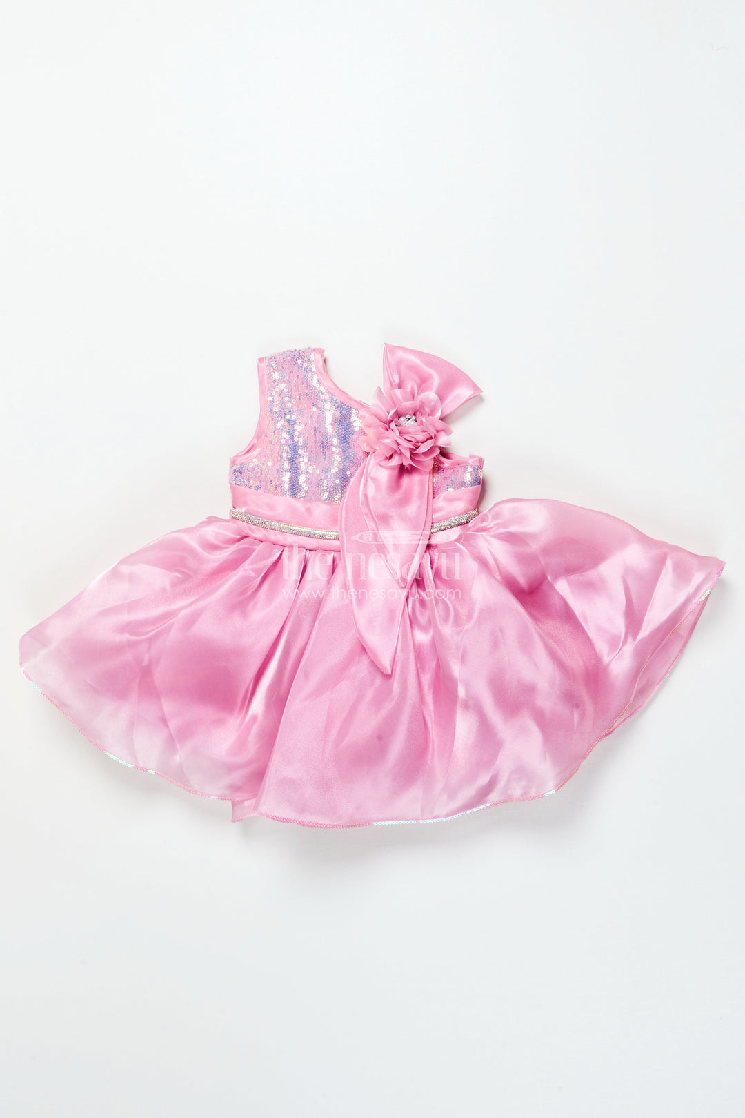The Nesavu Girls Fancy Party Frock Girls Organza Party Frock with Sequin Work for Birthdays and Evening Events Nesavu 16 (1Y) / Pink PF285A-16 Nesavu girls organza party frock sequin embroidery birthday celebrations evening wear