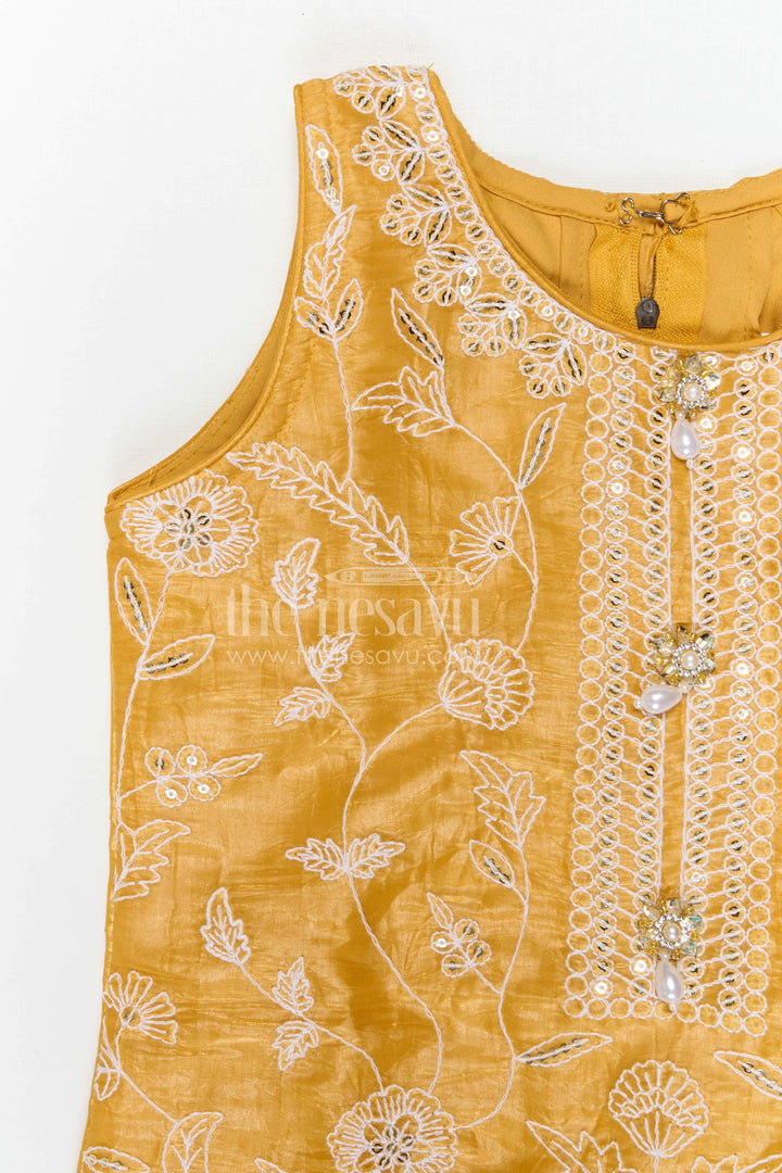 The Nesavu Girls Sharara / Plazo Set Girls Organza Sharara Set for Festive Celebrations and Wedding Events Nesavu Nesavu girls glaze organza sharara set with designer embroidered yoke for weddings and festive events