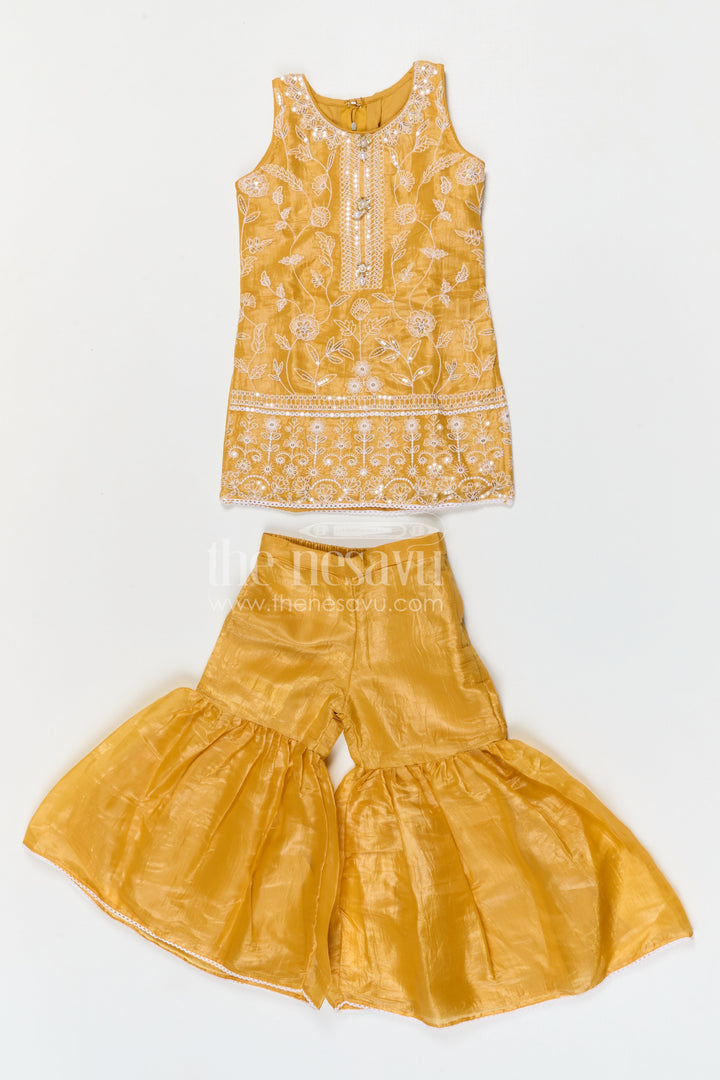 The Nesavu Girls Sharara / Plazo Set Girls Organza Sharara Set for Festive Celebrations and Wedding Events Nesavu Nesavu girls glaze organza sharara set with designer embroidered yoke for weddings and festive events