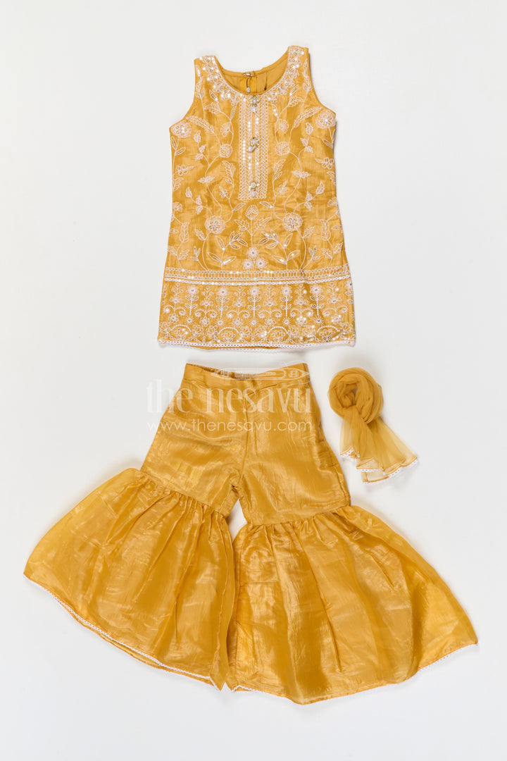 The Nesavu Girls Sharara / Plazo Set Girls Organza Sharara Set for Festive Celebrations and Wedding Events Nesavu Nesavu girls glaze organza sharara set with designer embroidered yoke for weddings and festive events