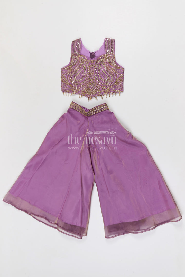 The Nesavu Girls Sharara / Plazo Set Girls Organza Sharara Set for Wedding Celebrations Nesavu 24 (5Y) / Blue / Organza GPS965A-24 Nesavu Girls Glaze Organza Sharara Set With Designer Embroidery For Weddings And Festive Occasions