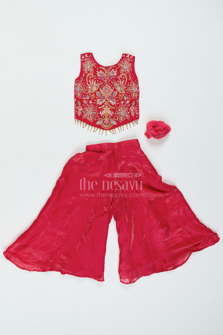 The Nesavu Girls Sharara / Plazo Set Girls Organza Sharara Set for Weddings Parties and Festive Functions Nesavu Nesavu Girls Organza Sharara Set For Weddings Parties Festive Functions And Elegant Family Celebrations