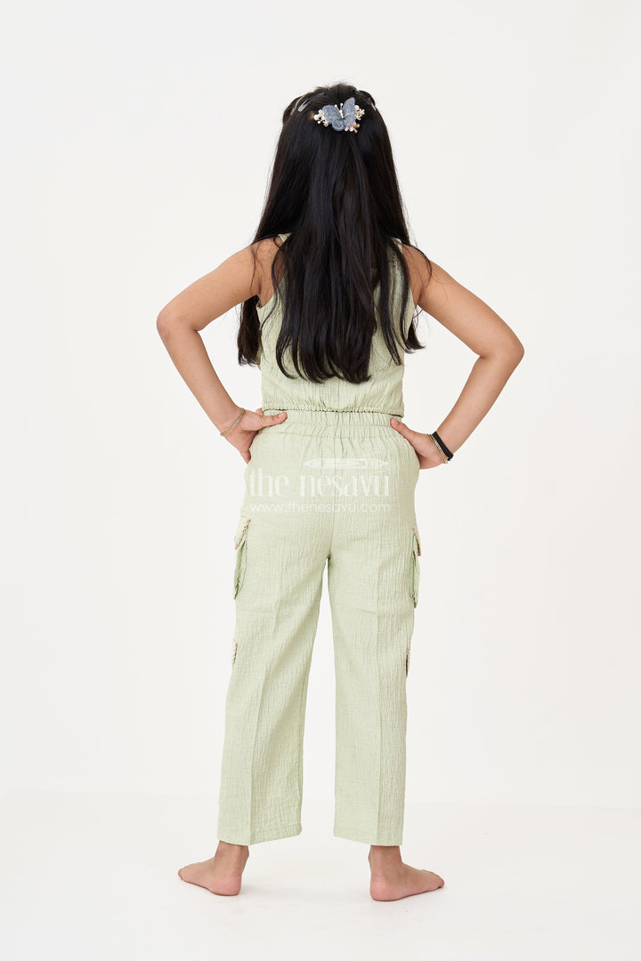 The Nesavu Girls Co-Ord Sets Girls Palazzo Pants for Girls in Blended Viscose Textured Fabric with 3D Floral Work and Stylish Pocket Embellishments Nesavu Girls Palazzo Pants Girls Blended Viscose Fabric Floral Embellishment Trendy Pockets | The Nesavu