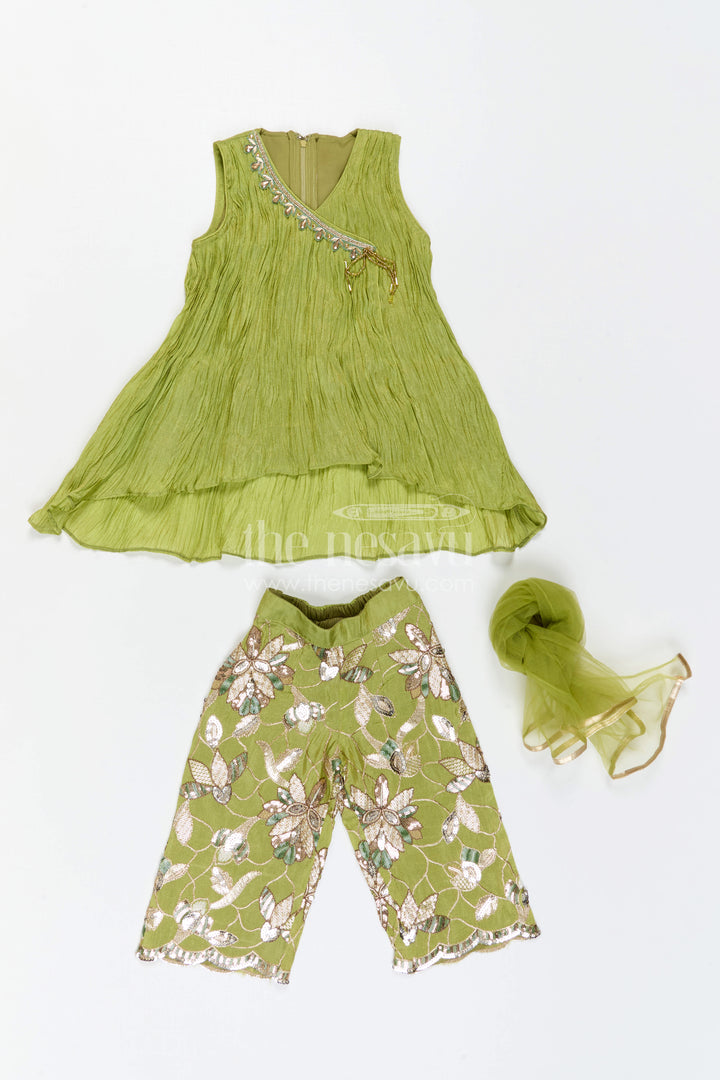 The Nesavu Girls Sharara / Plazo Set Girls Palazzo Set for Daily Wear and Casual Outings Nesavu Nesavu Girls Palazzo Set Viscose Blend Silk With Pleated Design For Casual And Daily Wear