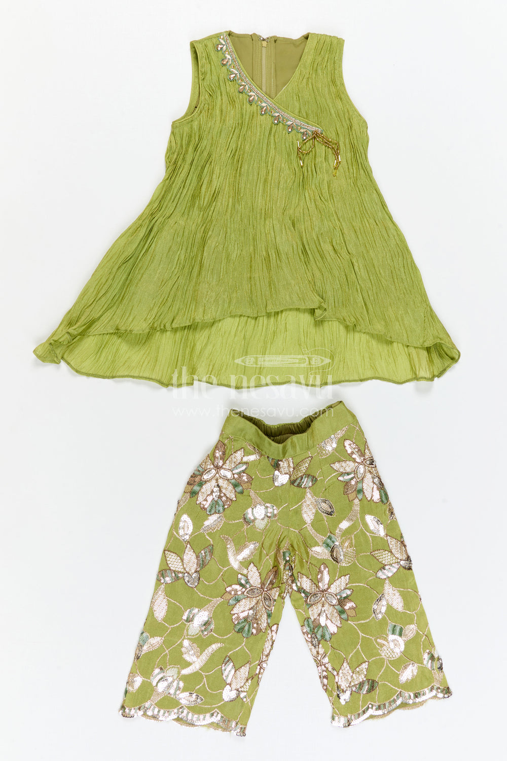 The Nesavu Girls Sharara / Plazo Set Girls Palazzo Set for Daily Wear and Casual Outings Nesavu Nesavu Girls Palazzo Set Viscose Blend Silk With Pleated Design For Casual And Daily Wear