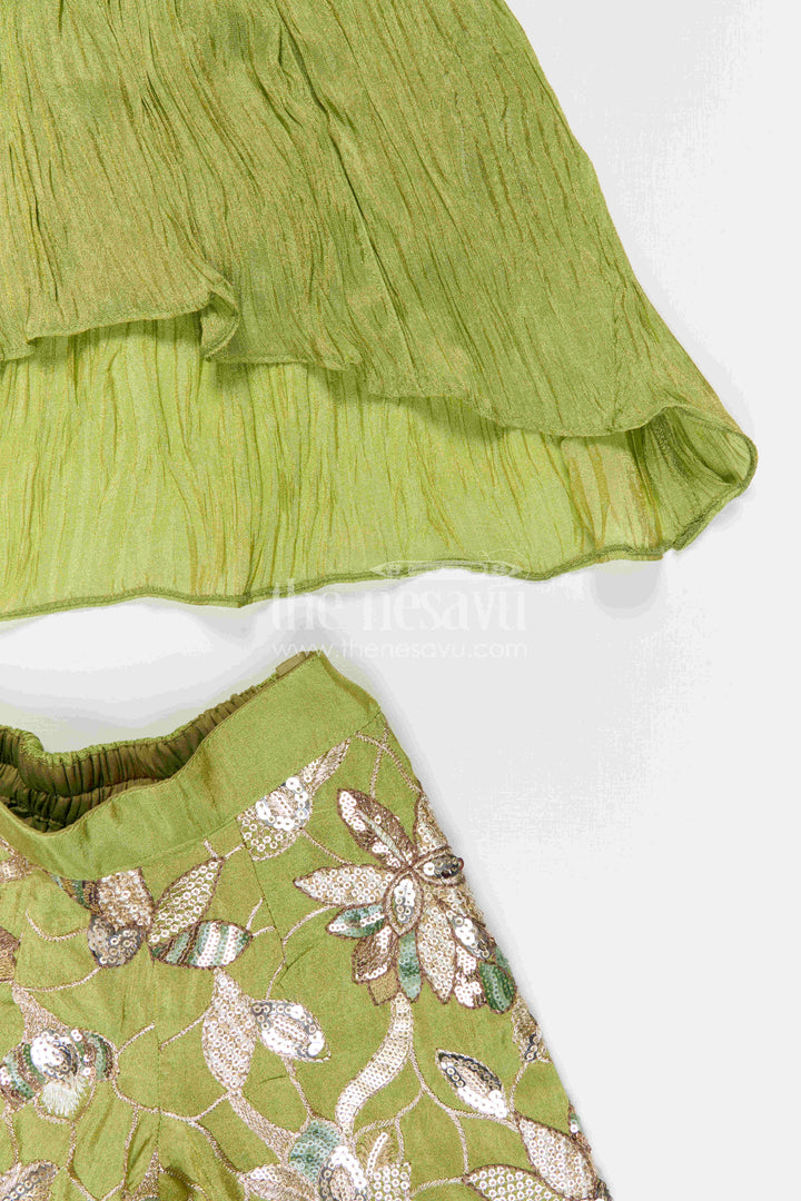 The Nesavu Girls Sharara / Plazo Set Girls Palazzo Set for Daily Wear and Casual Outings Nesavu Nesavu Girls Palazzo Set Viscose Blend Silk With Pleated Design For Casual And Daily Wear