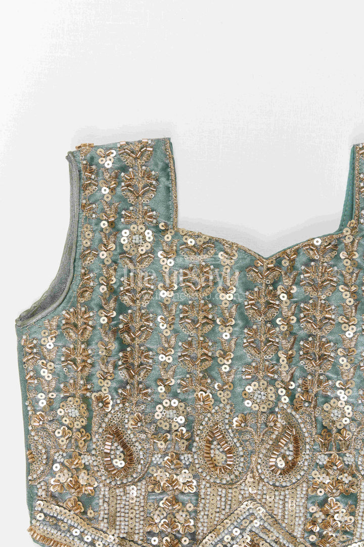 The Nesavu Girls Sharara / Plazo Set Girls Palazzo Set for Festive Weddings and Reception Parties Nesavu Nesavu Girls Palazzo Set For Festive Weddings And Reception Parties With Embroidered Ethnic Top