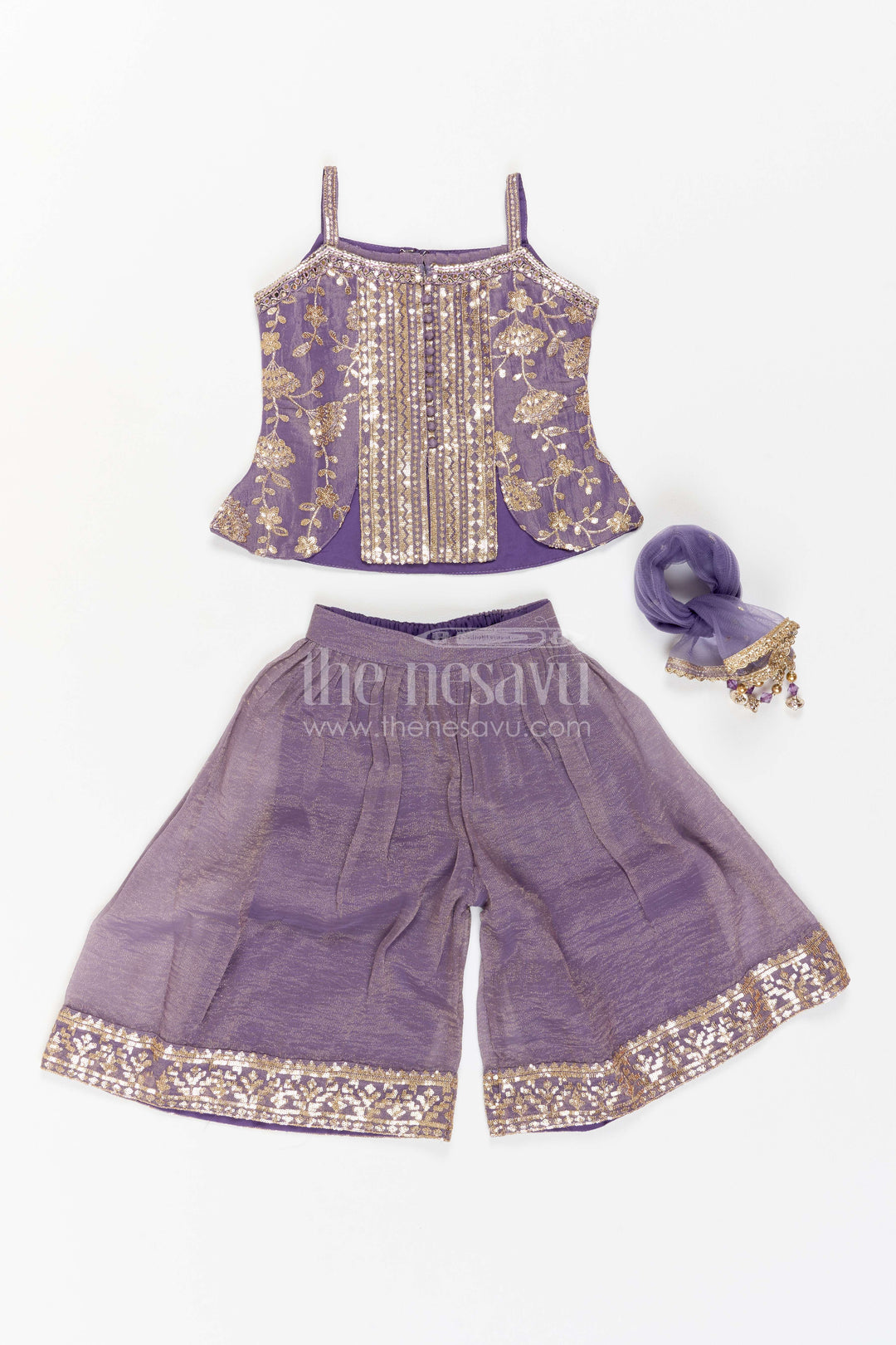 The Nesavu Girls Sharara / Plazo Set Girls Palazzo Set for Wedding Functions and Traditional Festivities Nesavu 16 (1Y) / Purple / Viscose GPS1129A-16 Nesavu Girls Viscose Silk Palazzo Set For Wedding Functions Traditional Festivities And Family Ceremonies