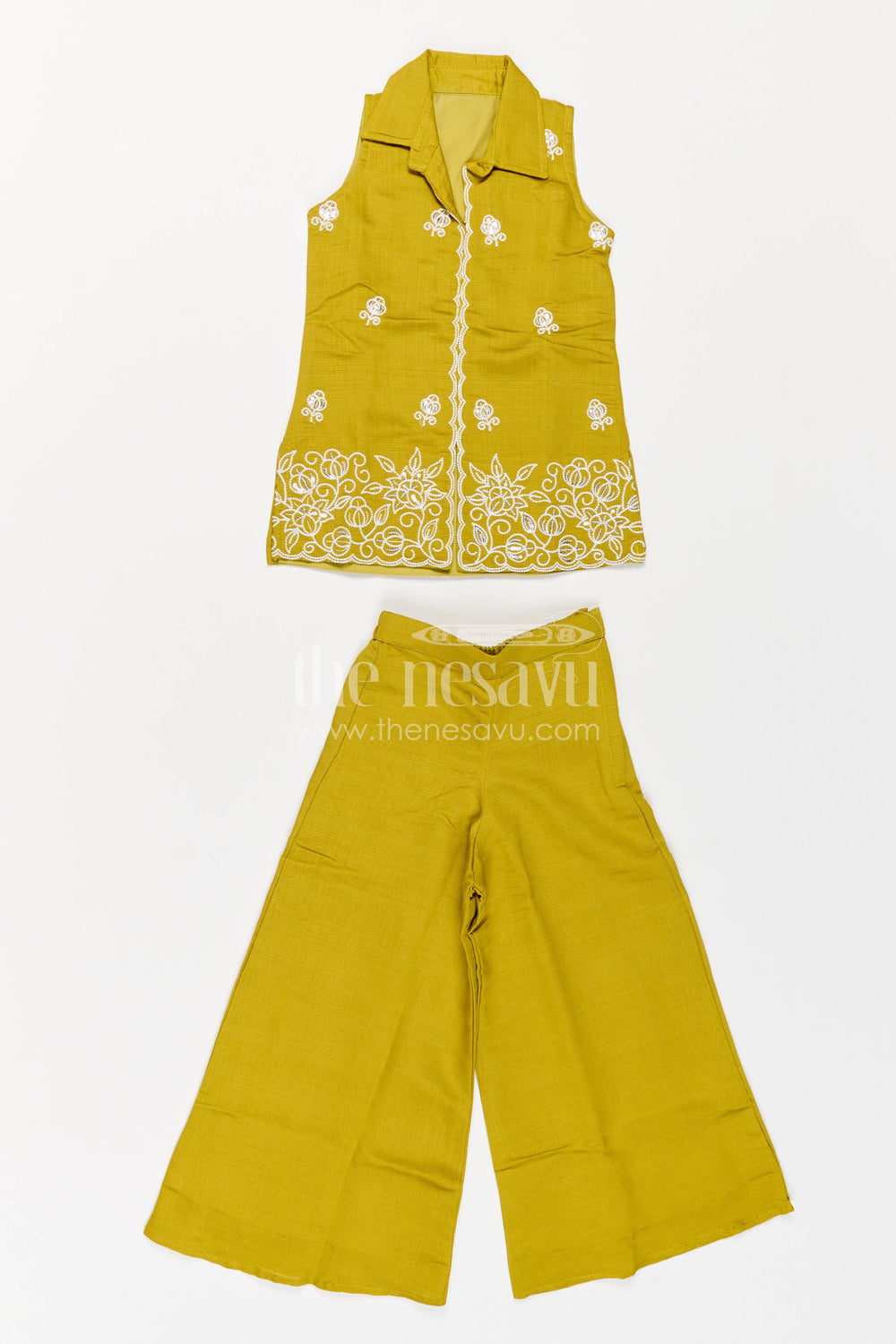 The Nesavu Girls Sharara / Plazo Set Girls Palazzo Set in Green for Festive Photos Nesavu 22 (4Y) / Green / Georgette GPS1075A-22 Nesavu Girls Palazzo Set For Festive Occasion Dressing GPS1075A-22
