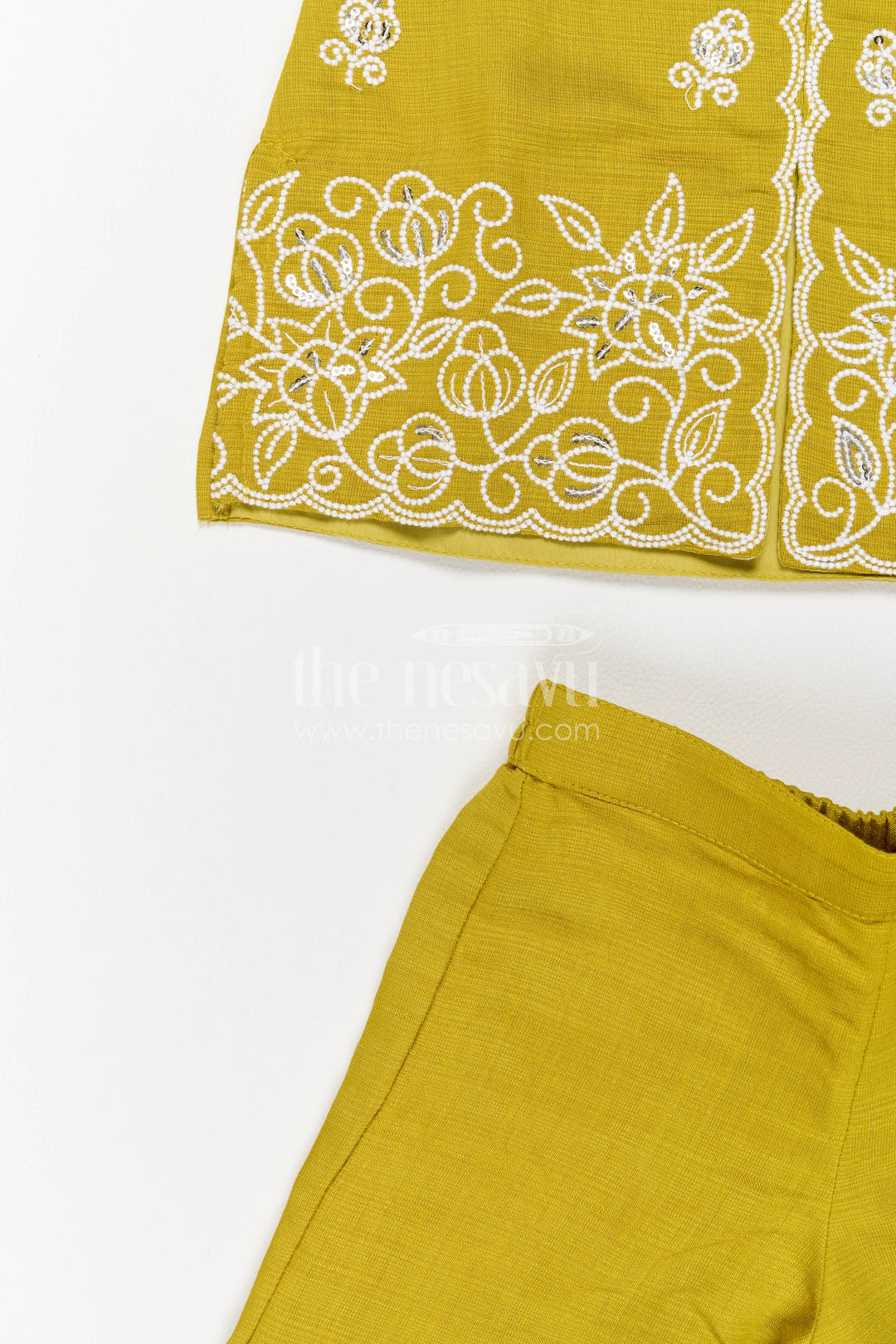 The Nesavu Girls Sharara / Plazo Set Girls Palazzo Set in Green for Festive Photos Nesavu Nesavu Girls Palazzo Set For Festive Occasion Dressing
