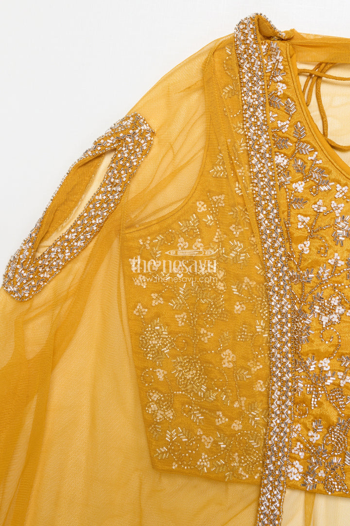 The Nesavu Girls Sharara / Plazo Set Girls Palazzo Set with Shrug for Weddings and Traditional Family Events Nesavu Nesavu girls festive palazzo set shrug kurti weddings family celebrations